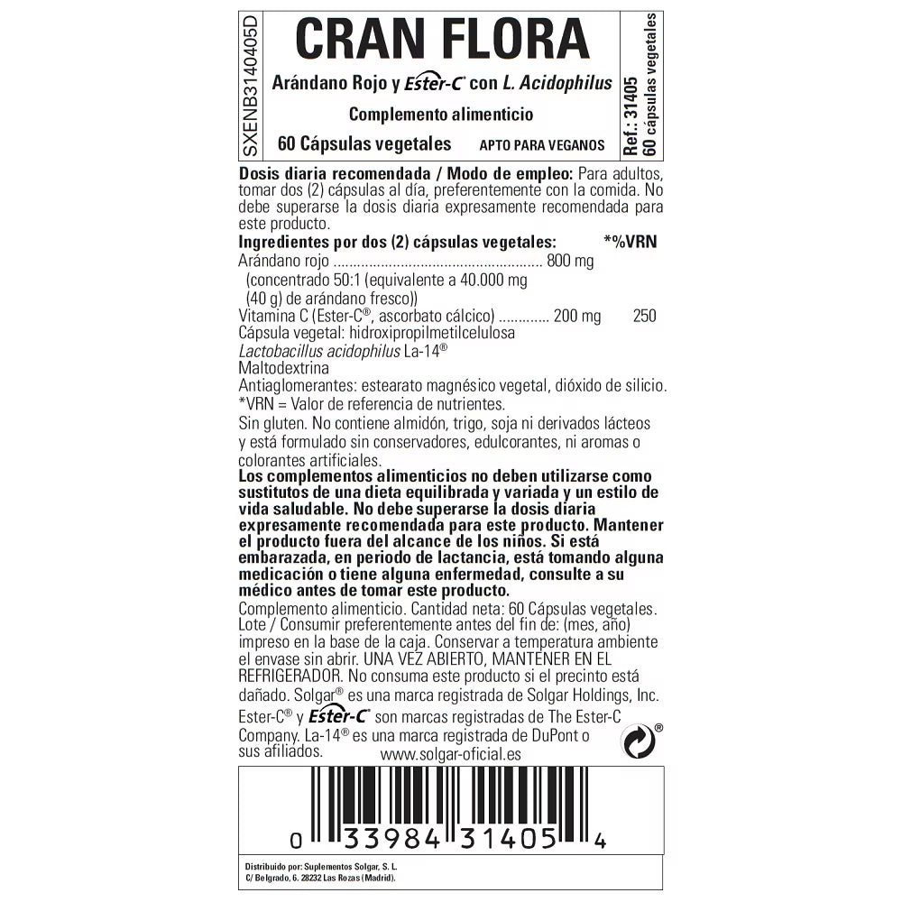 Cran flora (arándano rojo con probióticos y ester-C) - 60 caps
