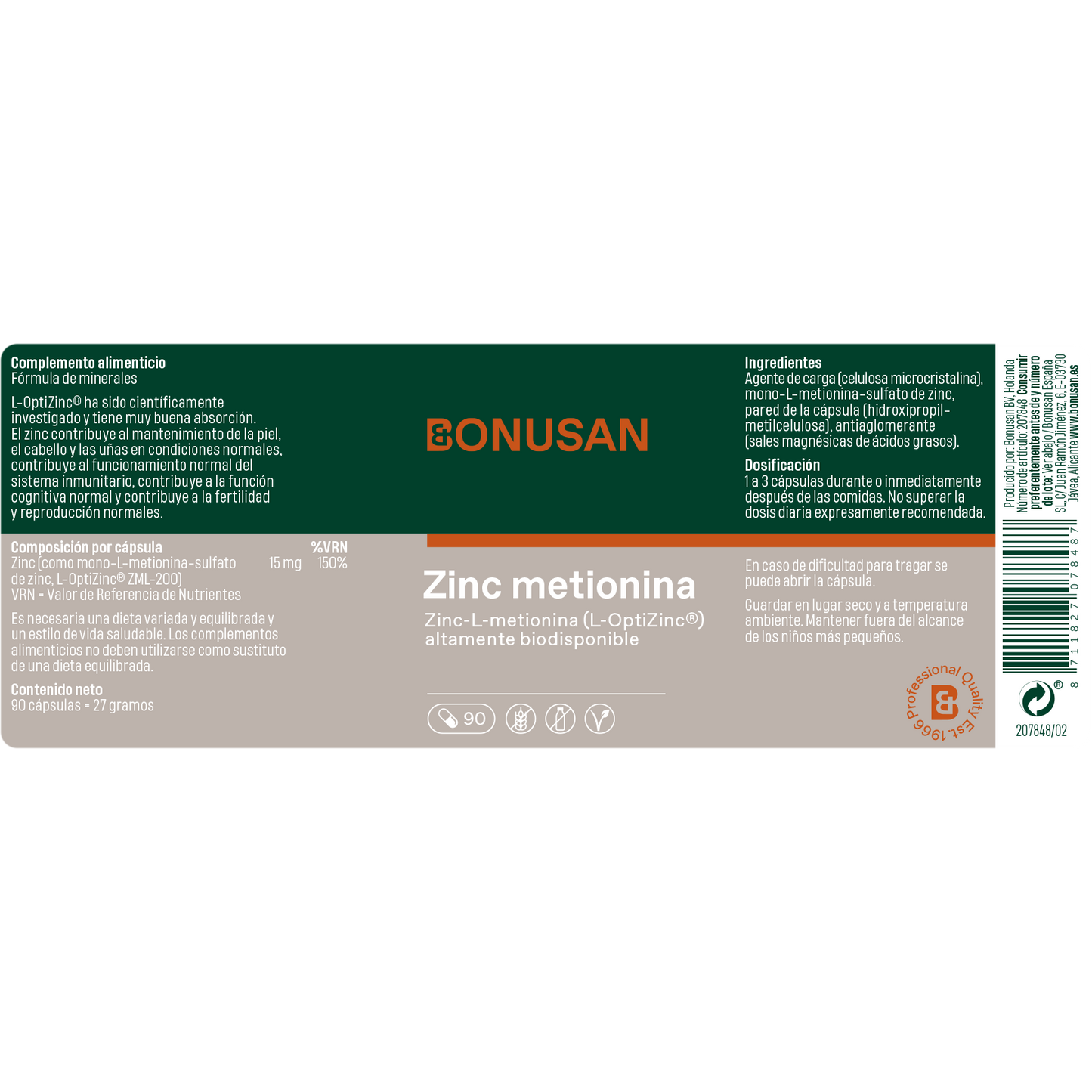 Zincmetionina 15 Mg - 90 tabletas Bonusan