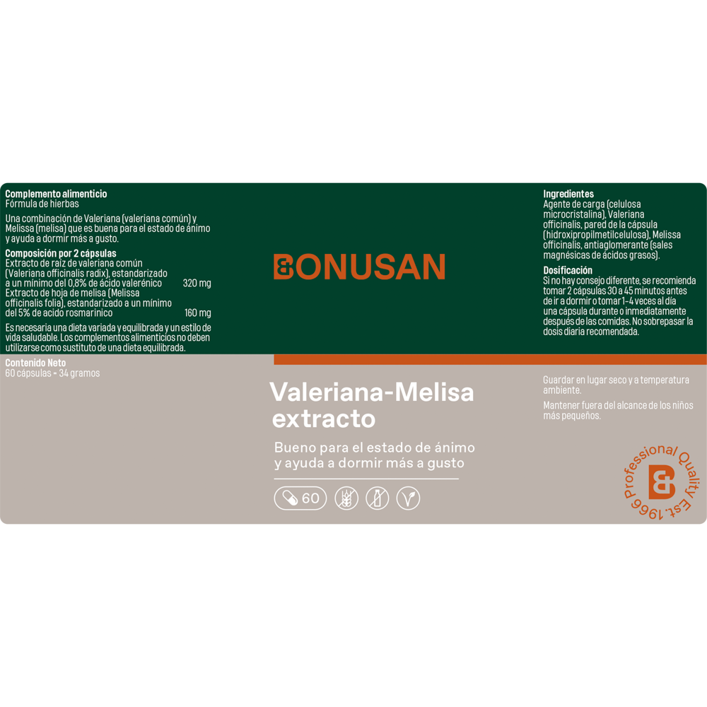 Bonusan Valeriana-Melisa extracto - 60 caps
