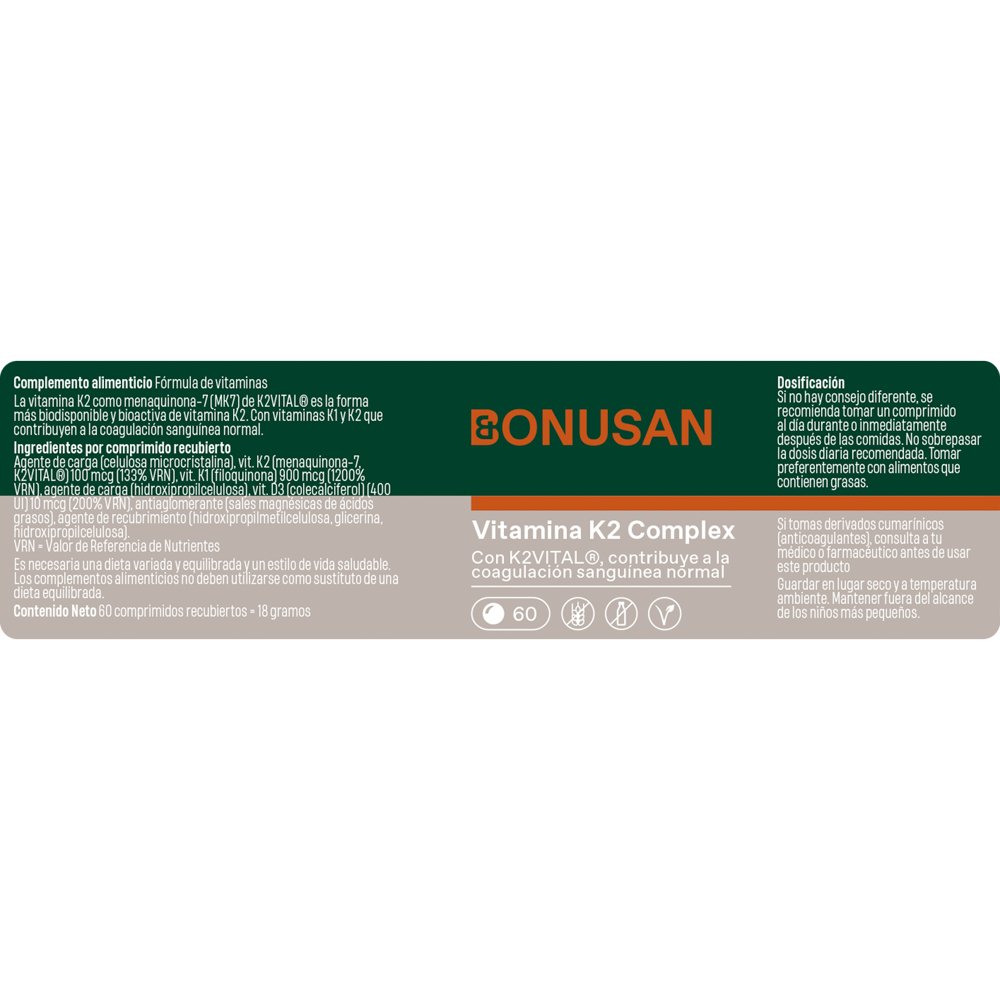 Vitamina K2 complex 100 Mcg Plus - 60 comprimidos Bonusan