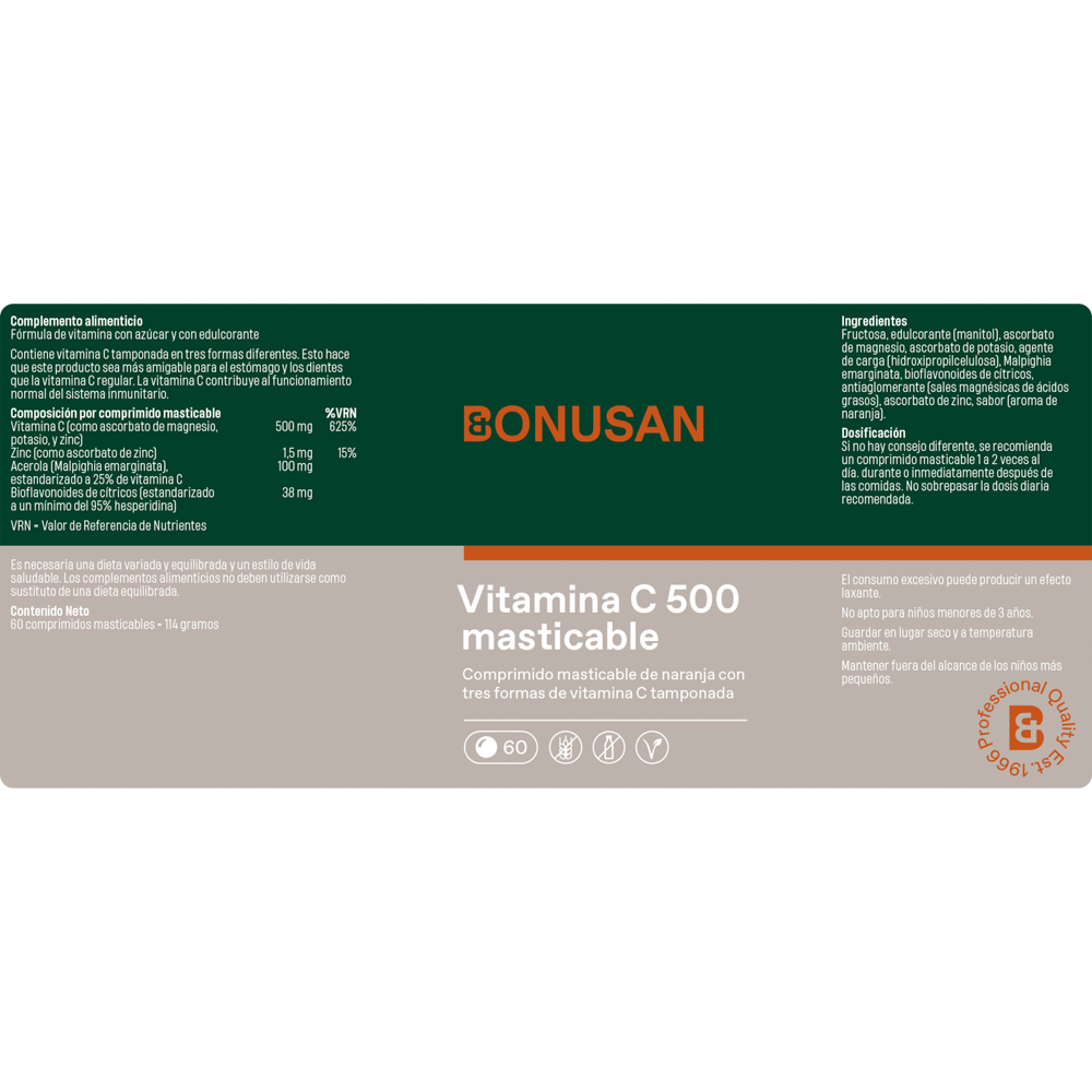 Vitamina C-500 Masticable - 60 tabletas Bonusan