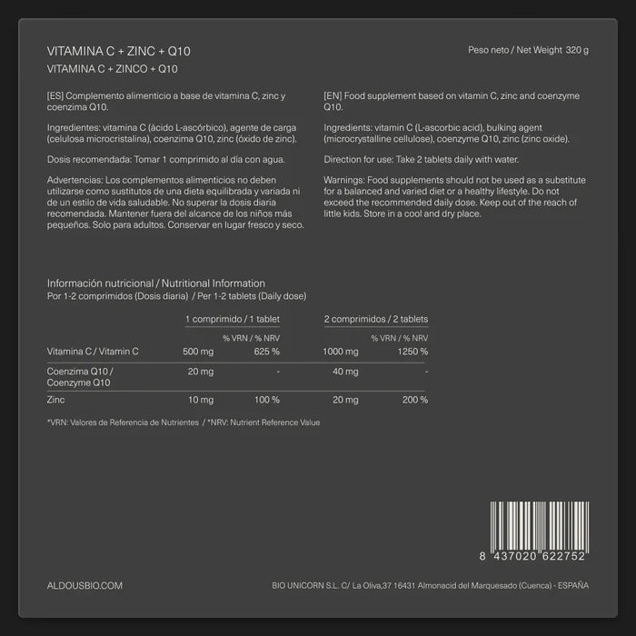 Vitamina C con zinc y coenzima Q10 - 400 comp