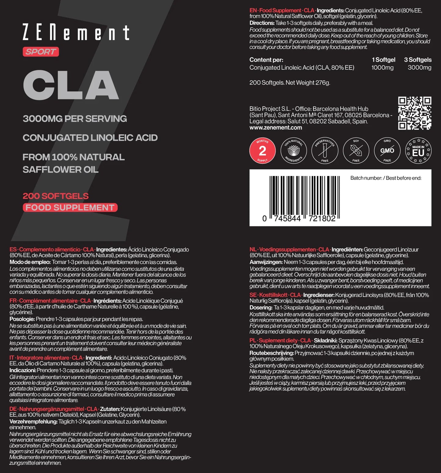 CLA 3000 mg por dosis - 180 Softgels