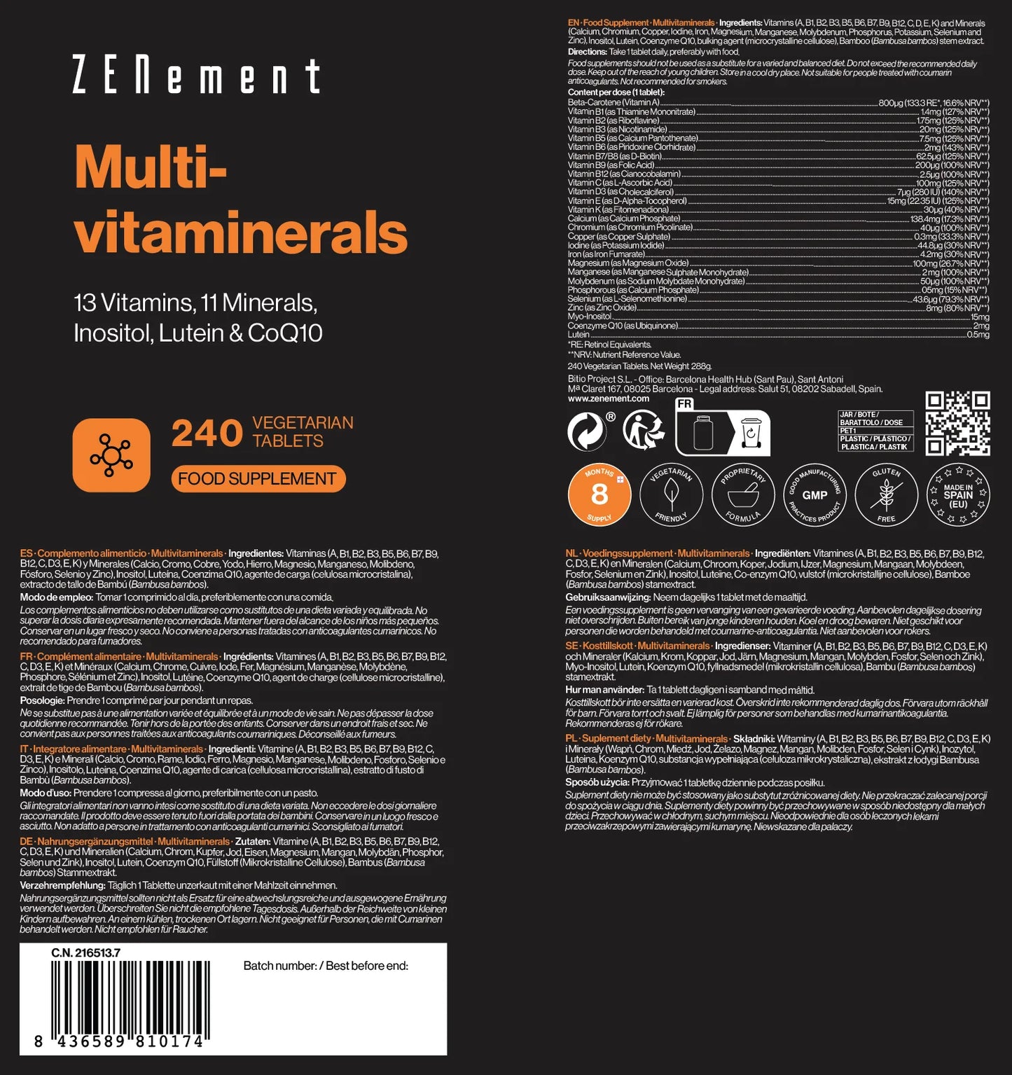 Multivitaminerals 13 Vitaminas y 11 Minerales - 240 Comprimidos