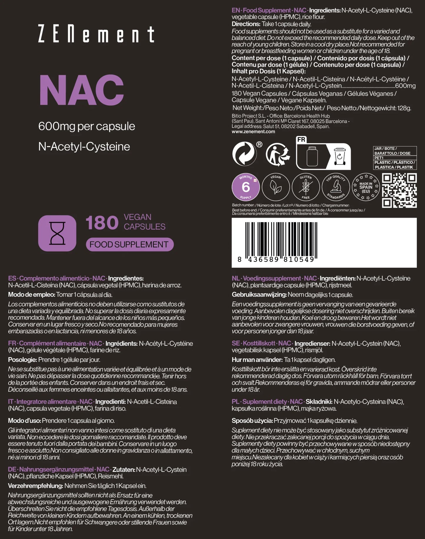NAC 600 mg - 180 Cápsulas Veganas
