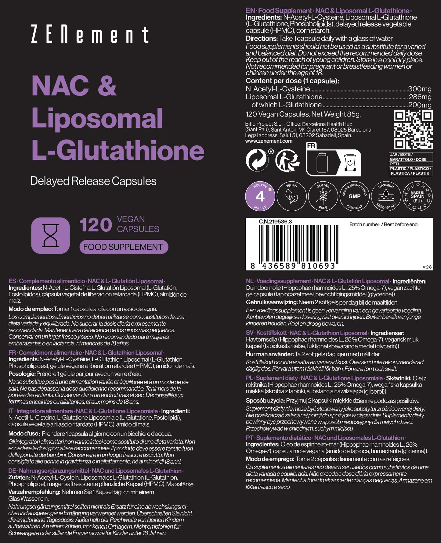 NAC con L-Glutatión Liposomal - 120 caps