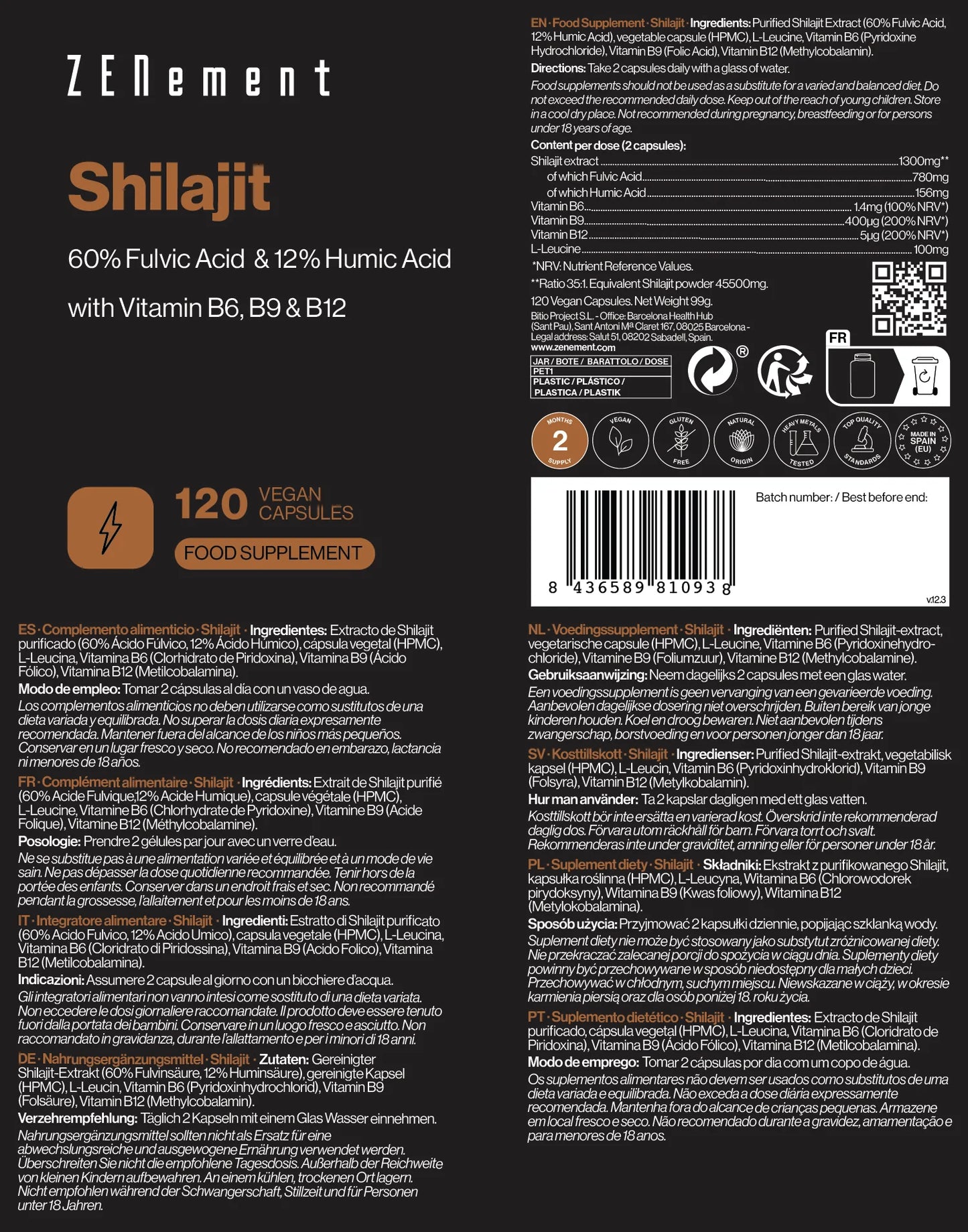 Shilajit - 120 cápsulas Zenement