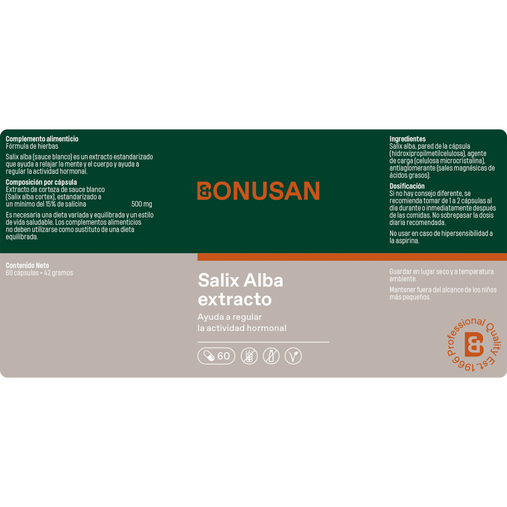 Salix Alba Extracto - 60 cáps vegetales Bonusan