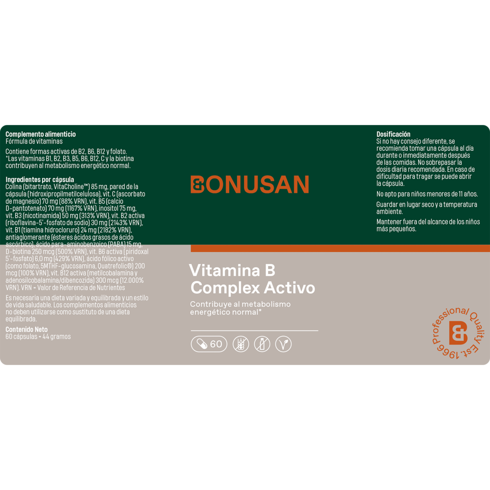 Vitamina B Complejo Activo - 60 cap vegetales Bonusan