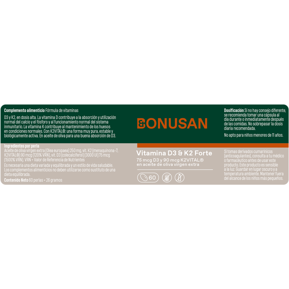 Vitamina D3 + K2 Forte - 60 caps Bonusan