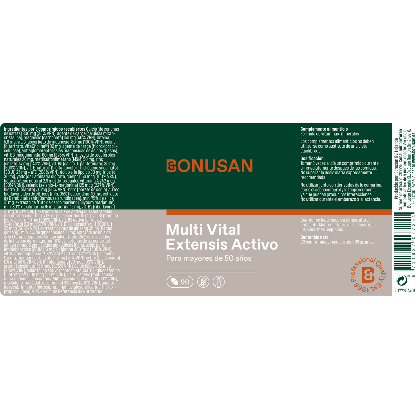 Multivital Extensis - Activo - 90 tabletas Bonusan
