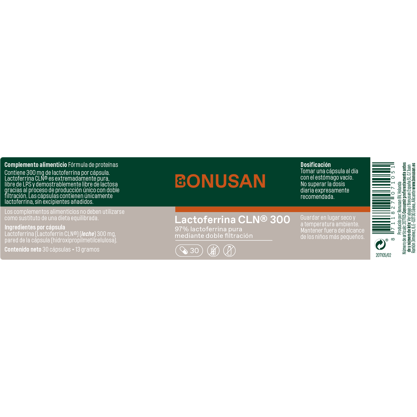 Lactoferrina 300 Mg - 30 Cáps GastroRes Bonusan