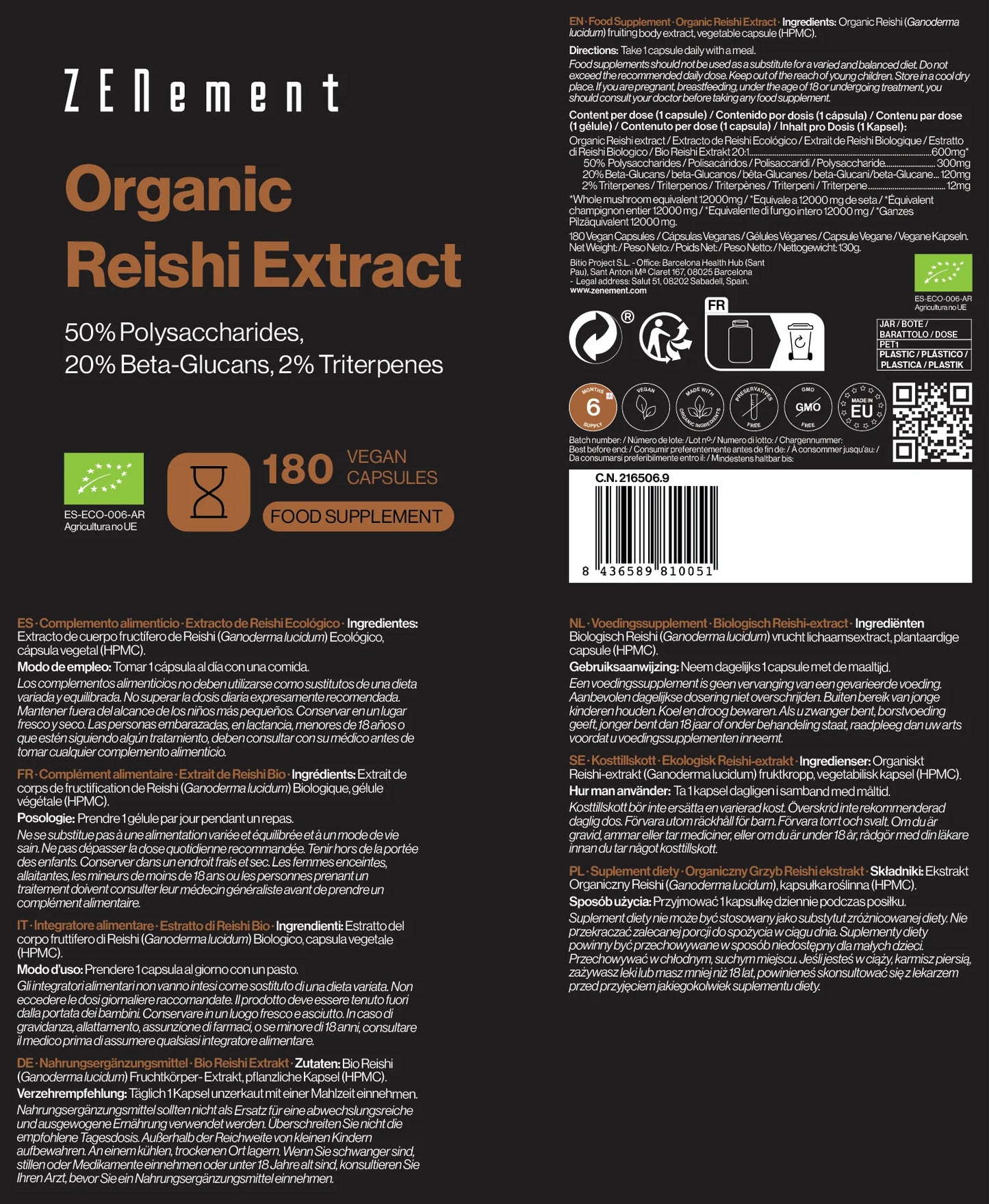 Extracto de Reishi Ecológico - 180 Cápsulas