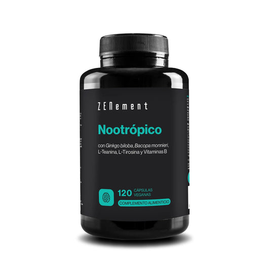Nootrópico con Ginkgo biloba, Bacopa, Té Verde, Tirosina y vitaminas del grupo B - 120 Cápsulas