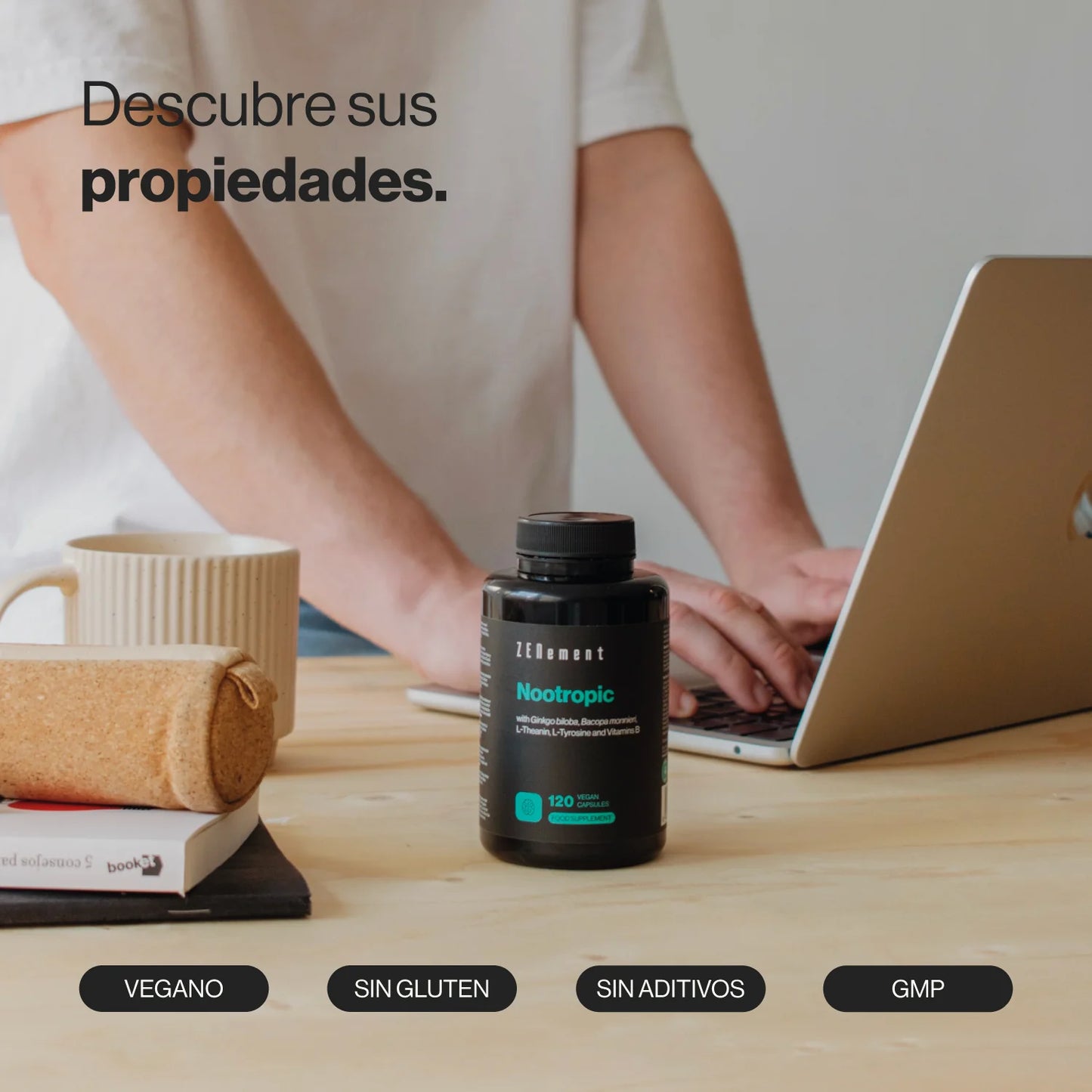Nootrópico con Ginkgo biloba, Bacopa, Té Verde, Tirosina y vitaminas del grupo B - 120 Cápsulas