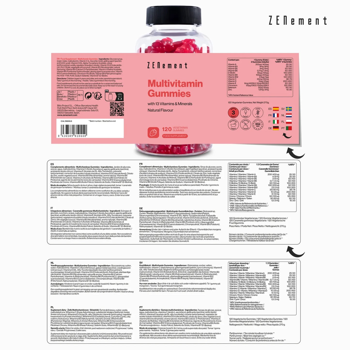 Gominolas Multivitaminico y Minerales - 120 Gummies