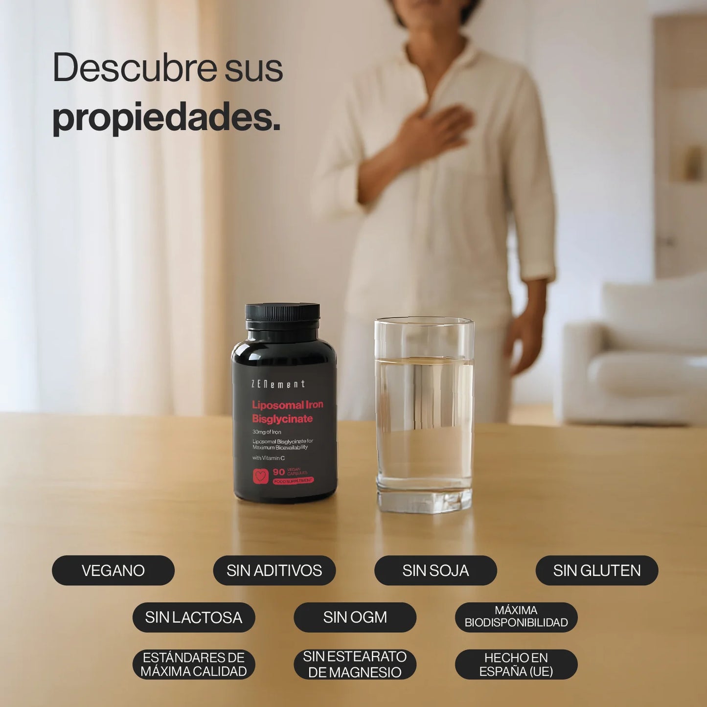 Bisglicinato de Hierro Liposomal con Vitamina C - 90 Cápsulas Veganas