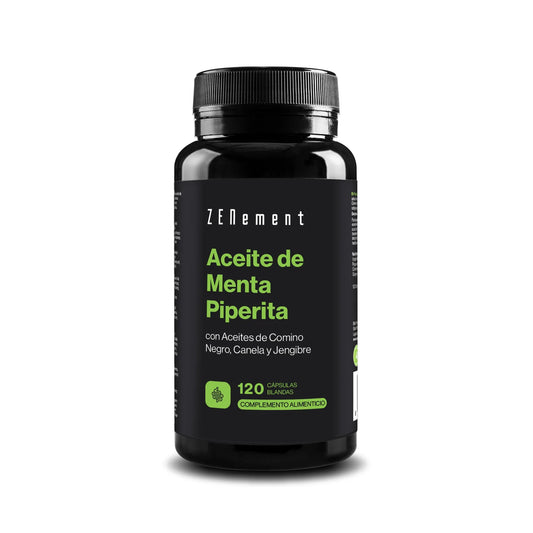 Aceite de Menta Piperita con Aceites de Comino Negro, Canela y Jengibre - 120 Cápsulas blandas