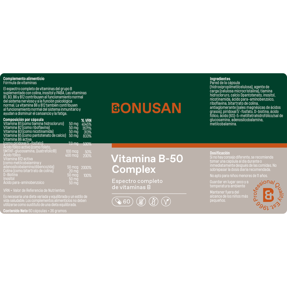 Vitamina B-50 Complejo - 60 cáps vegetales Bonusan