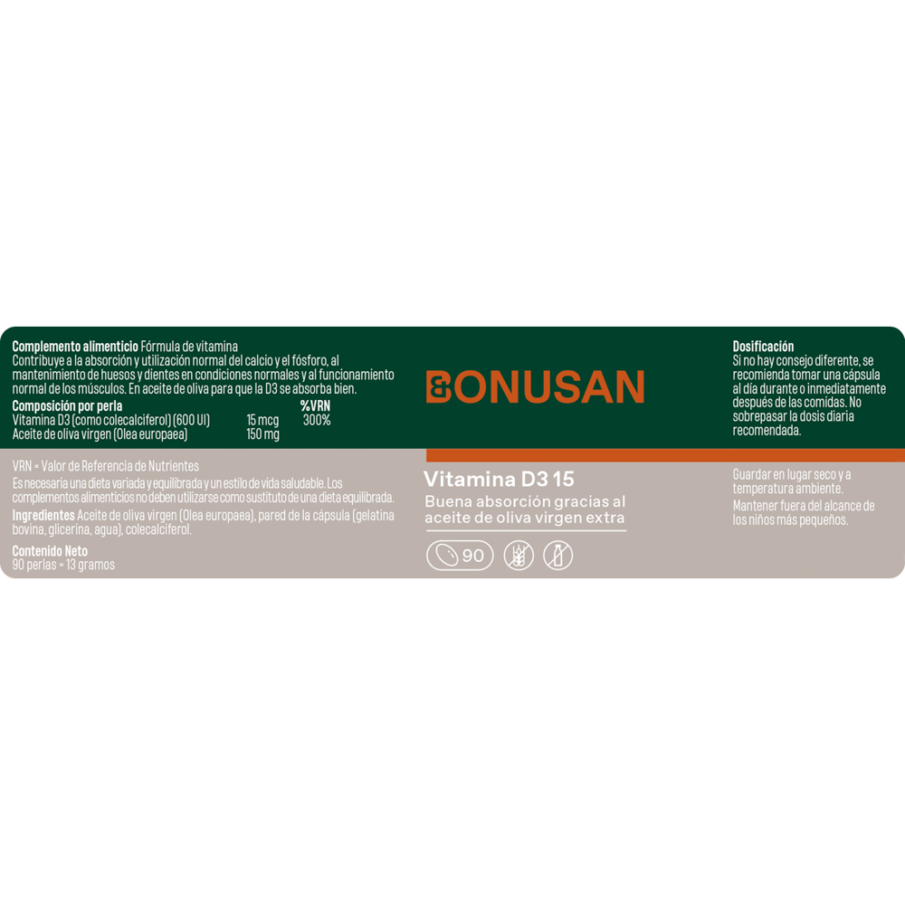 Vitamina D3 15 Mcg / 600 Ui - 90 cápsulas Bonusan