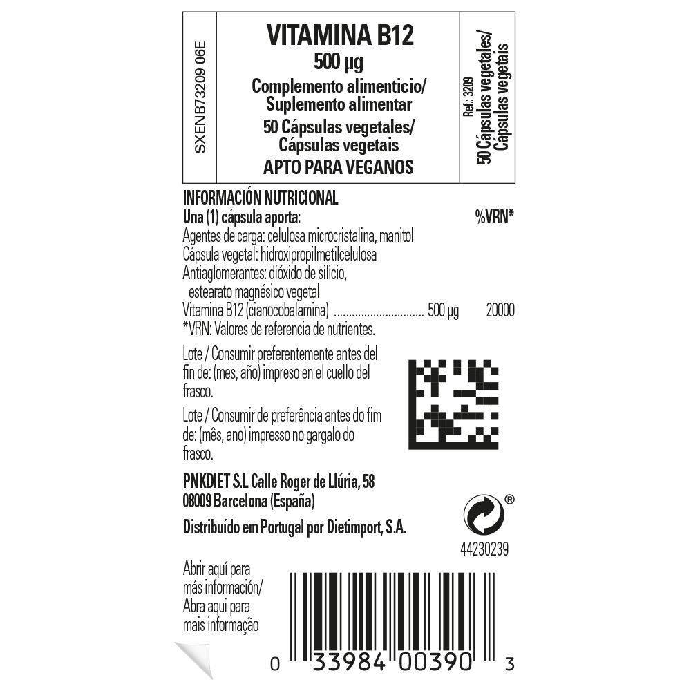 Vitamina B12 500mcg - 50 caps