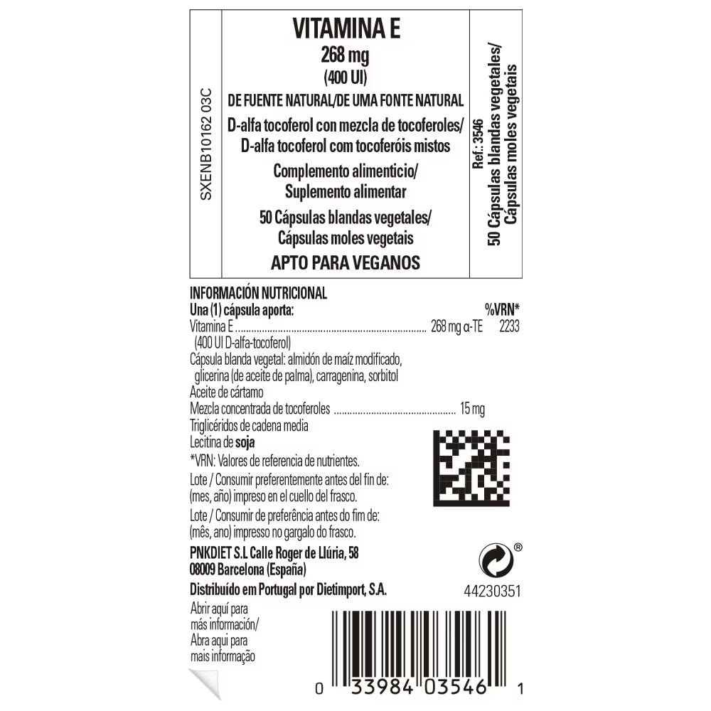 Vitamina E 400 UI - 50 cápsulas blandas vegetales