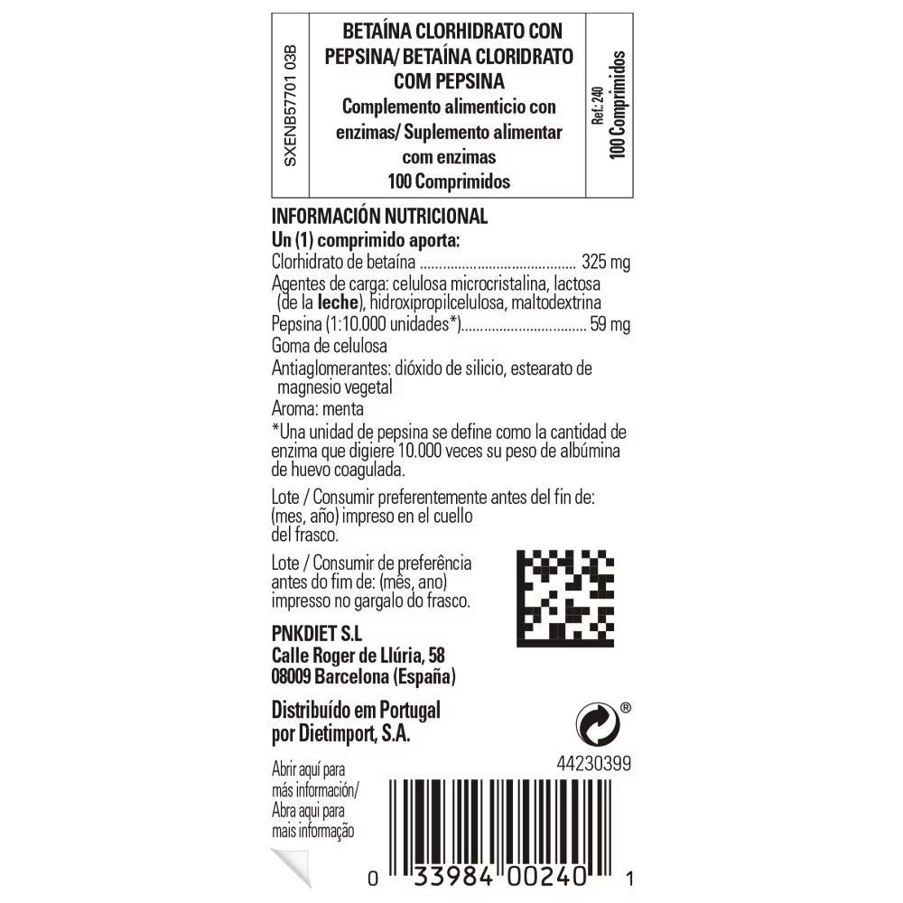Betaína Clorhidrato con Pepsina - 100 comp