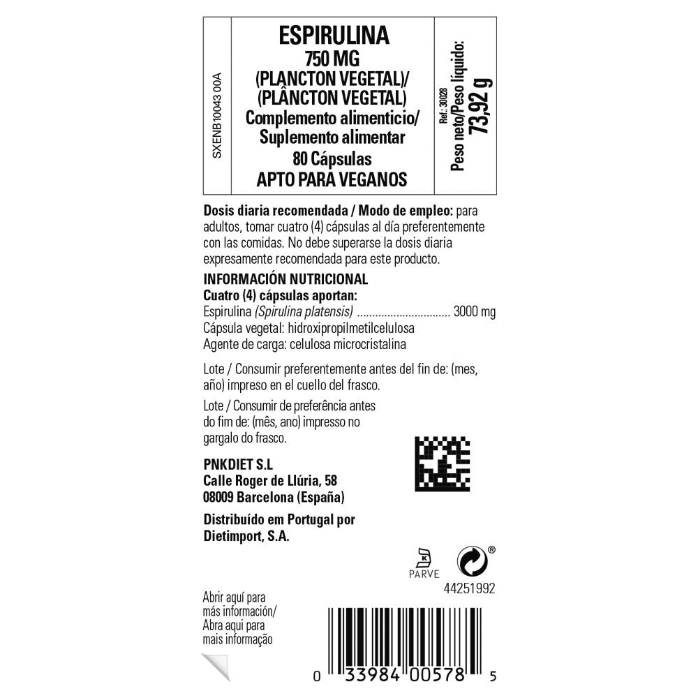 Espirulina 750 mg (Plancton) - 80 caps