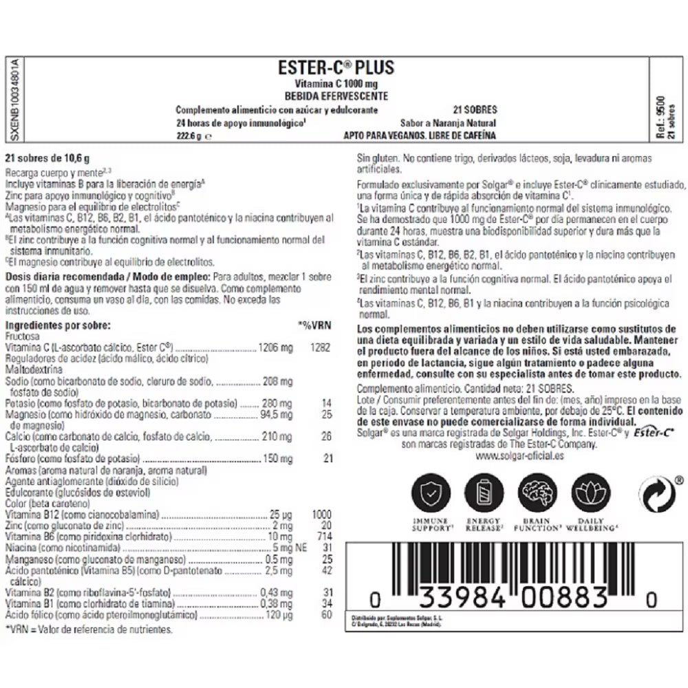 Vitamina C Ester-C plus efervescente - 21 sobres