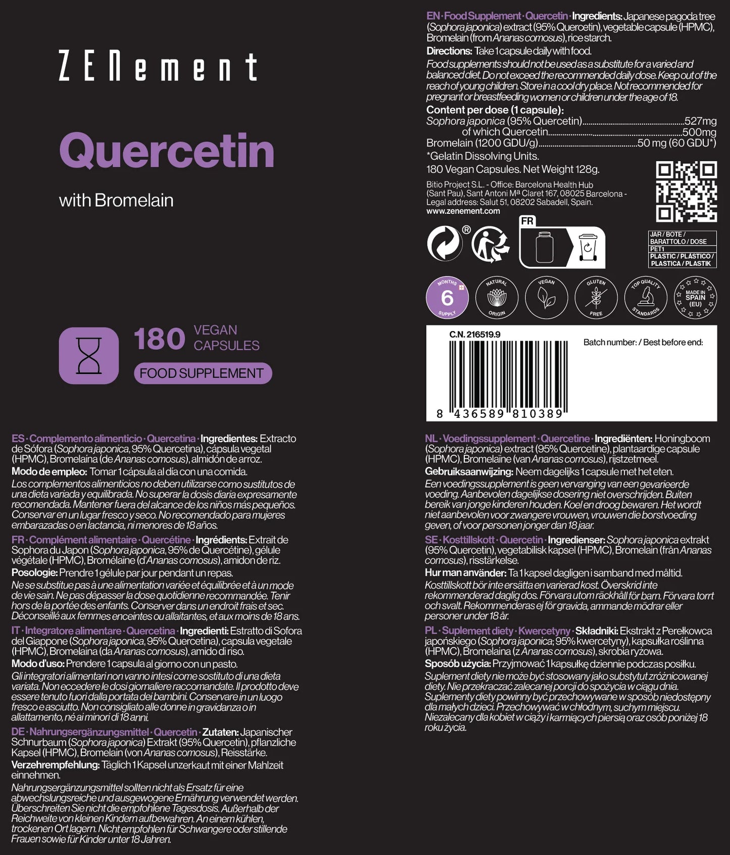 Quercetina con Bromelaína - 180 Cápsulas