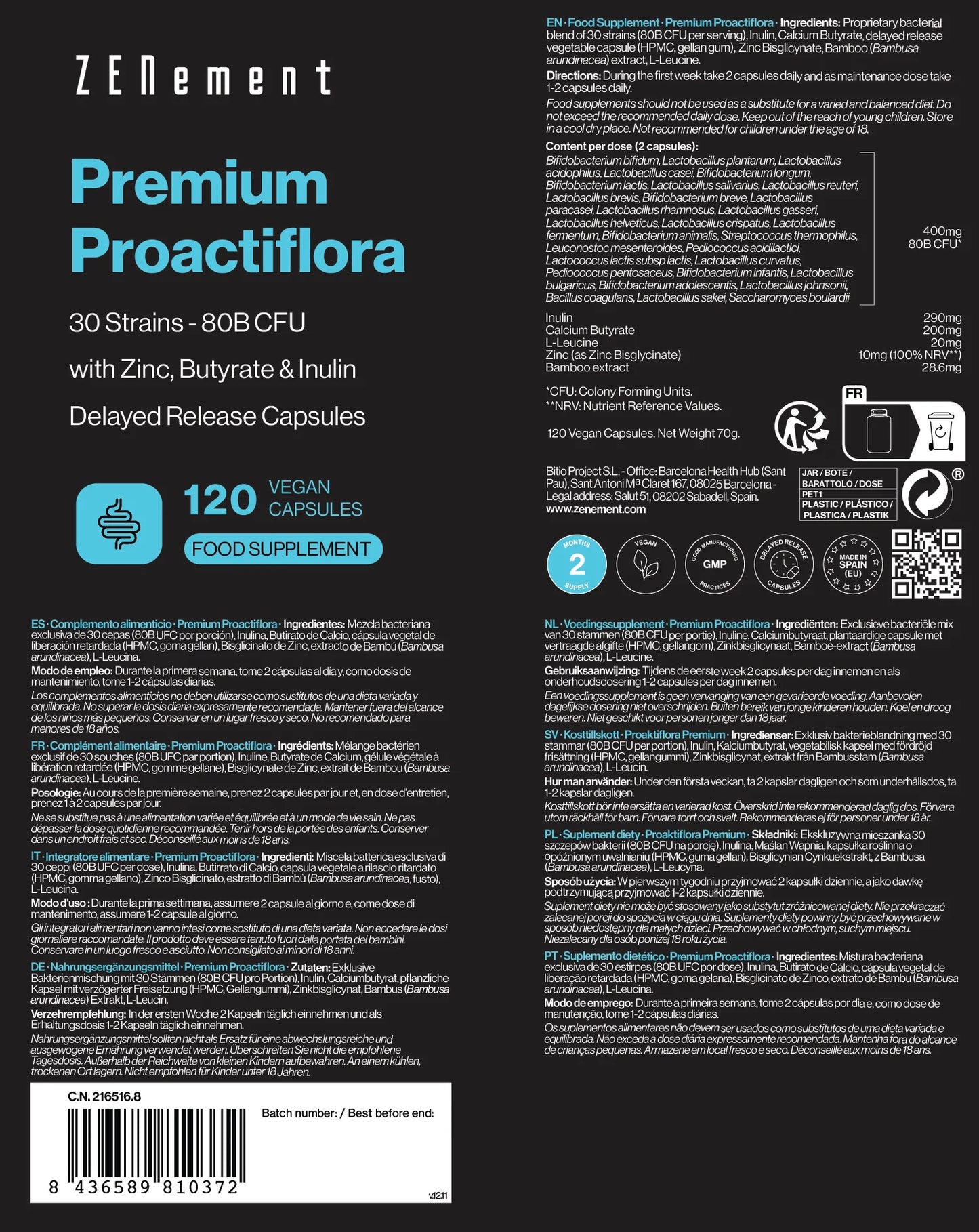 Premium Proactiflora 30 Cepas - 120 Cápsulas