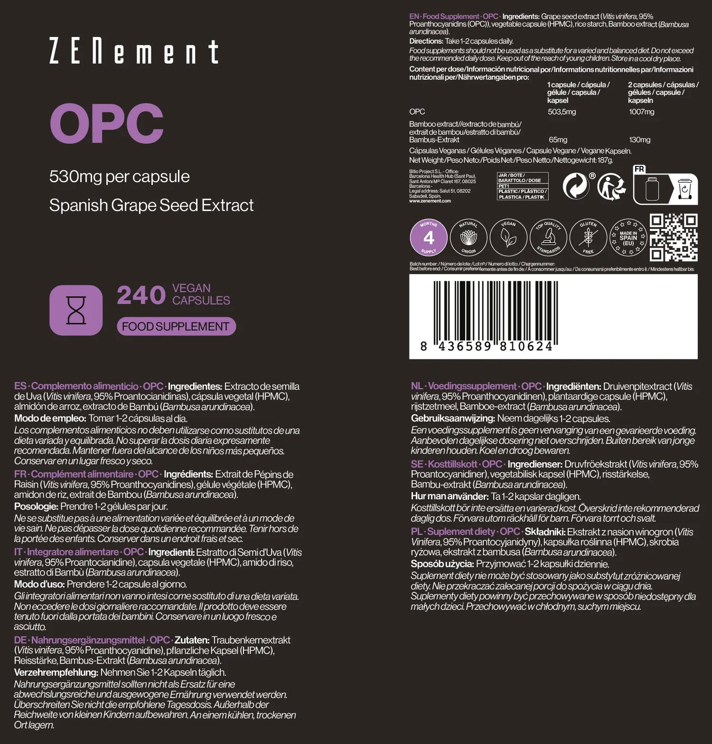 OPC 530 mg - 240 Cápsulas