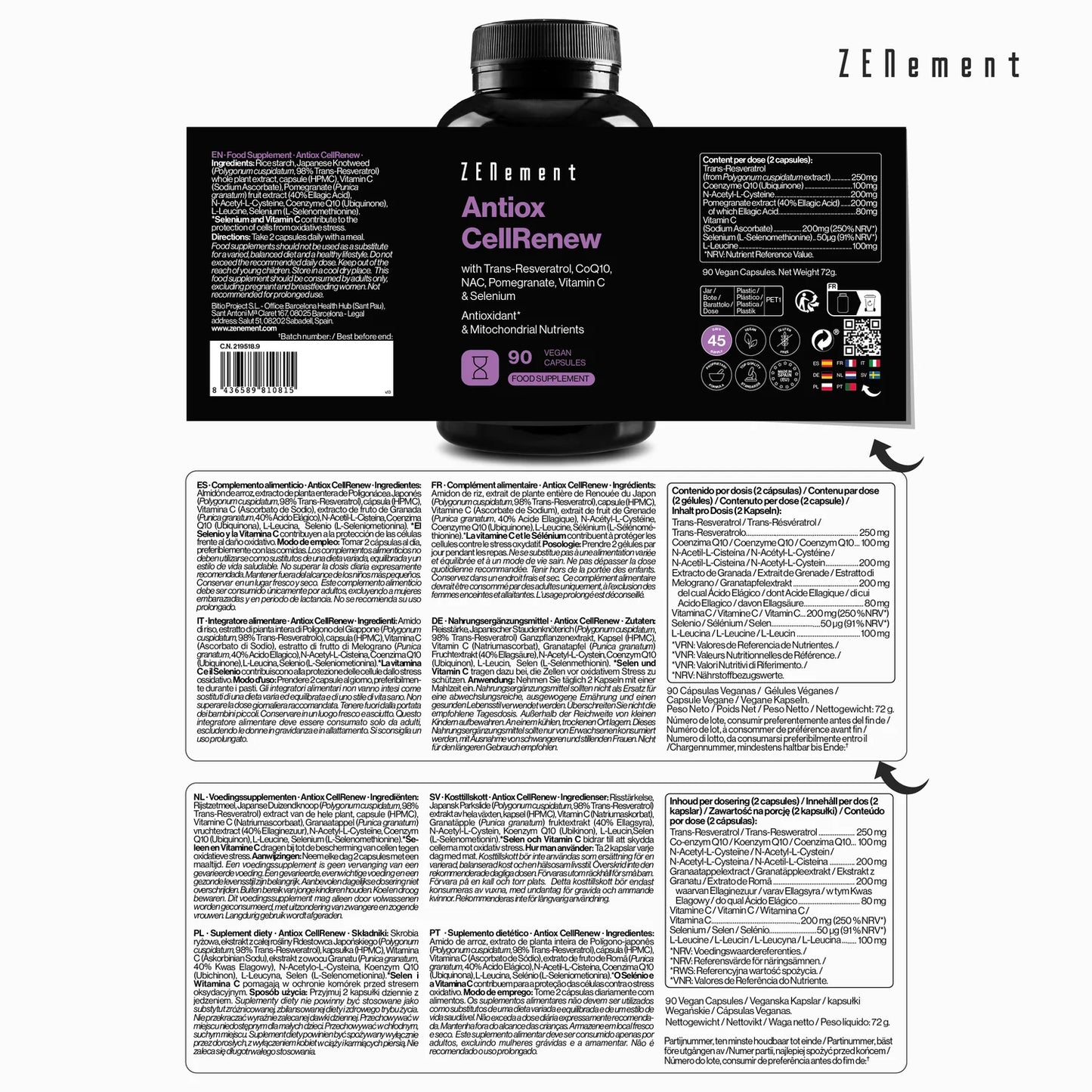 Antiox Cellrenew - 90 cápsulas Zenement