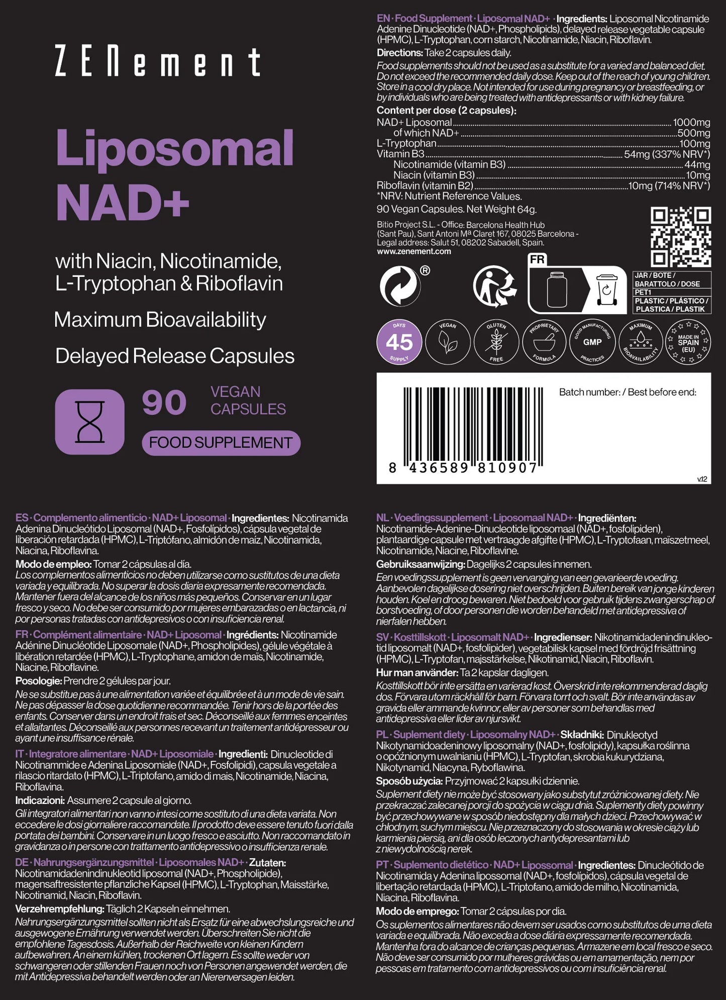 NAD⁺ Liposomal  - 90 Cápsulas Veganas