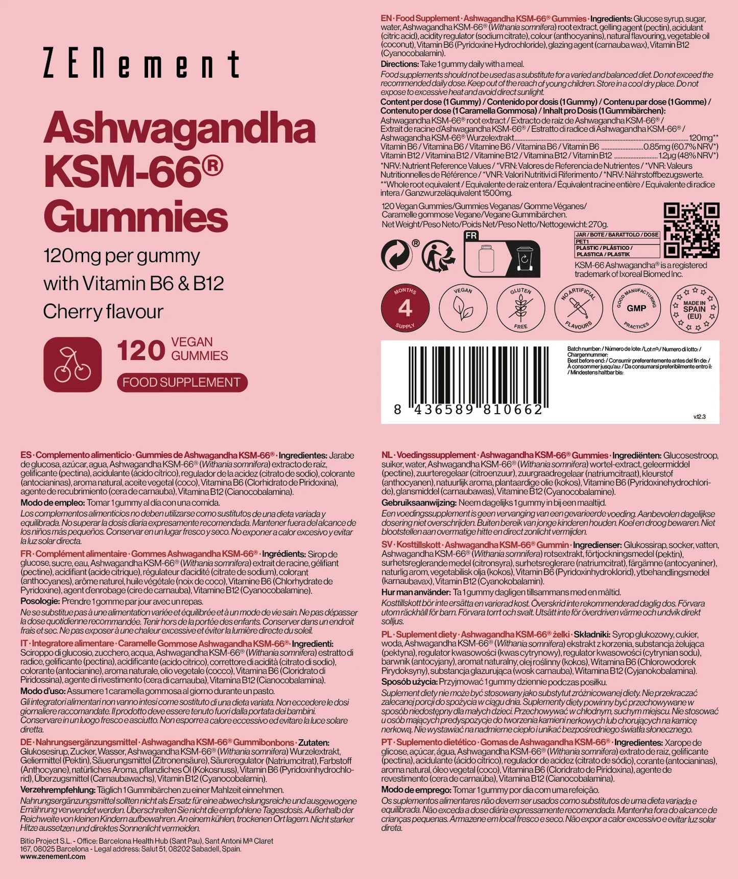 Ashwagandha KSM-66 120mg por gummy - 120 gummies Zenement