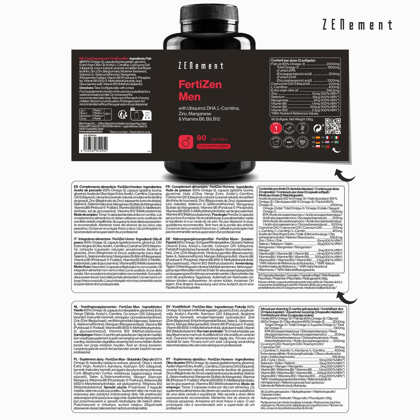 Fertizen Hombre Ubiquinol, DHA, L-Carnitina - Zenement