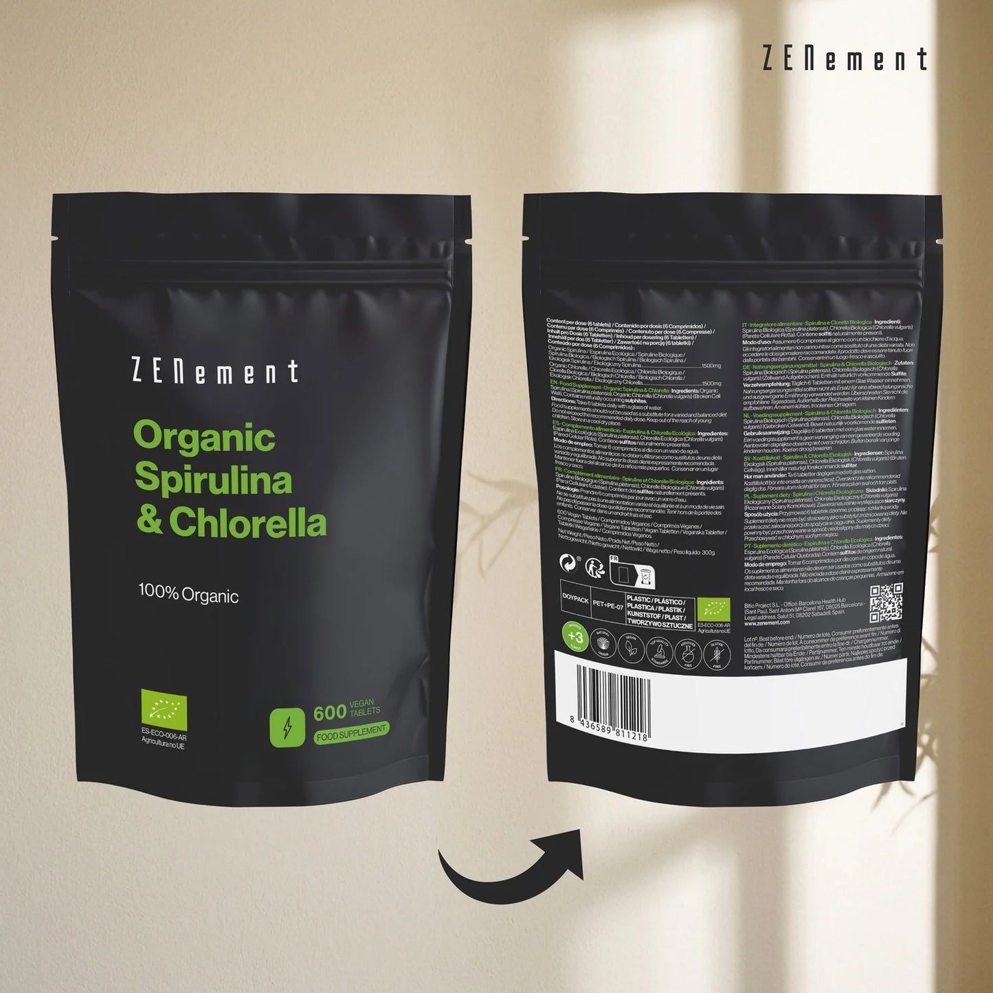 Espirulina Eco y Chlorella - 600 comprimidos Zenement