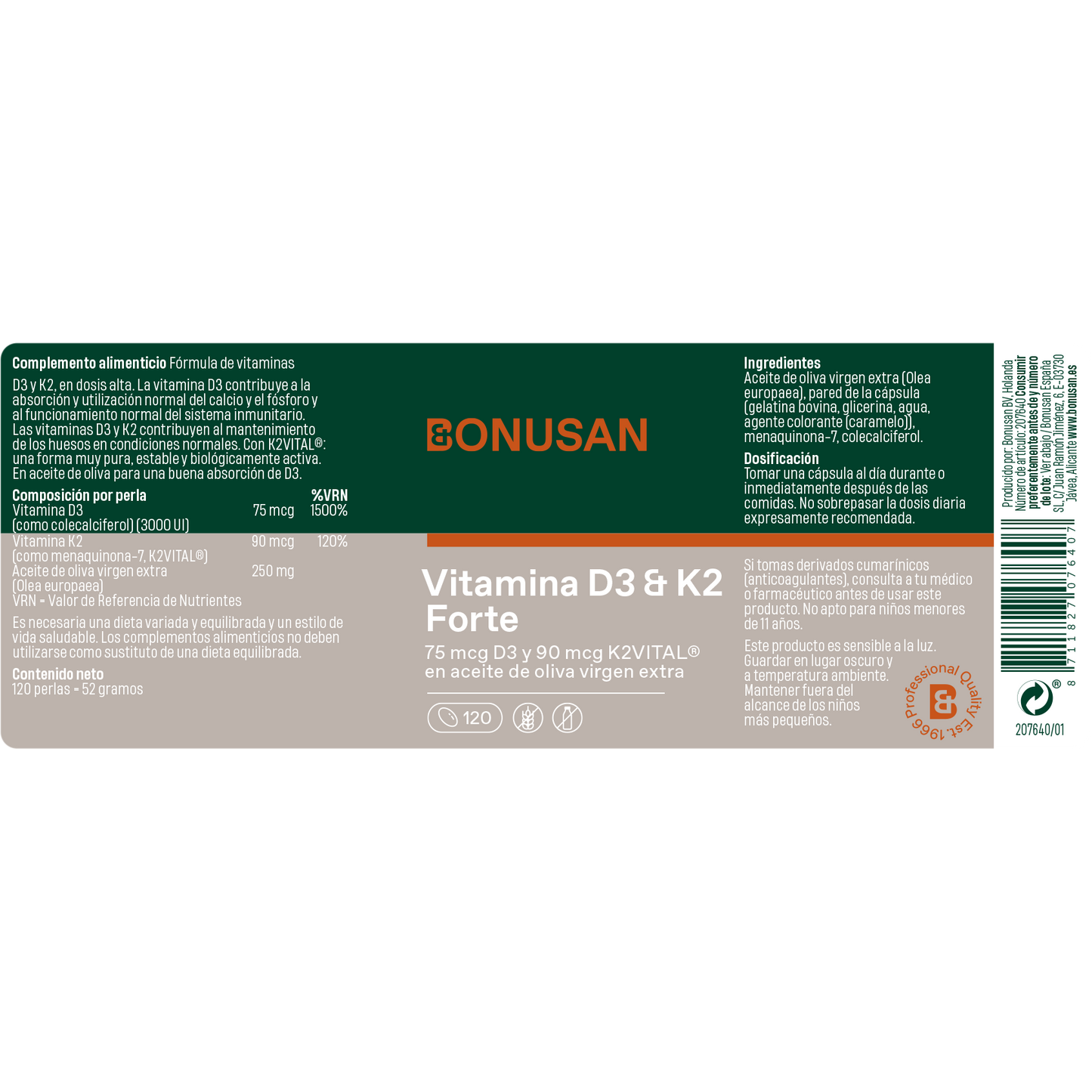 Vitamina D3 + K2 Forte - 120 Perlas Bonusan