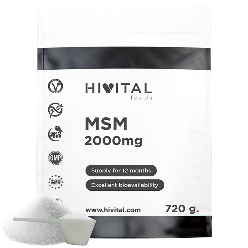 MSM 2000 mg - 720 gramos de polvo vegano