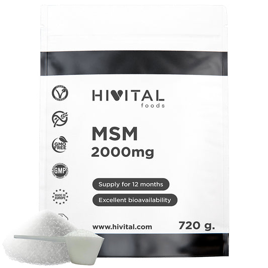 MSM 2000 mg - 720 gramos de polvo vegano