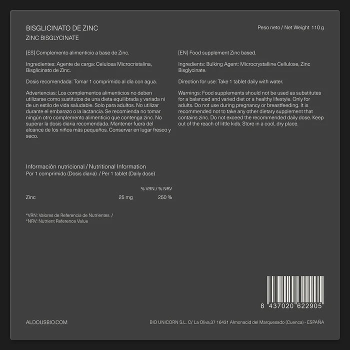 Bisglicinato de zinc 25 mg - 500 comp