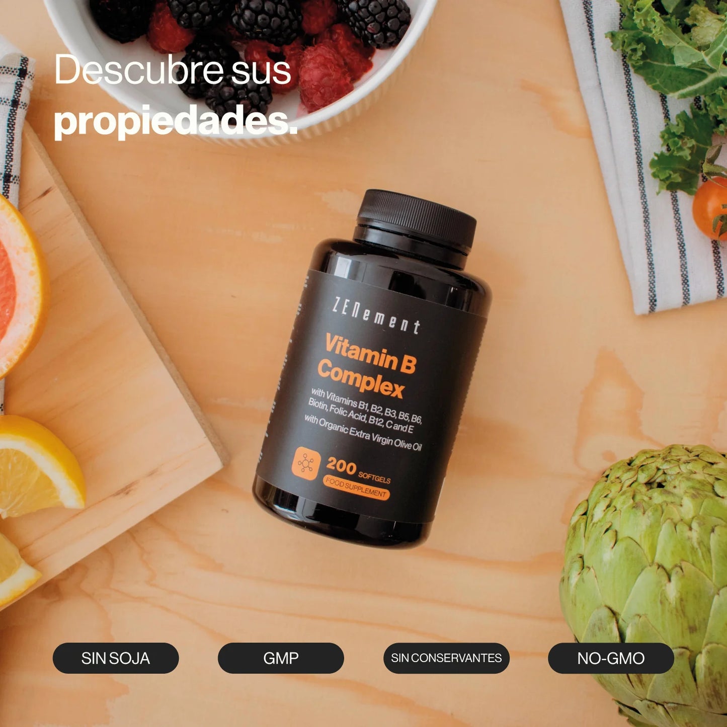 Complejo de Vitamina B - 8 Vitaminas B, C, E - 200 cápsulas Zenement