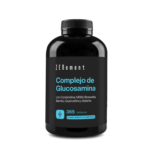 Complejo de Glucosamina con Condroitina, MSM, Boswellia, Bambú, Quercetina y Selenio. - 365 Cápsulas