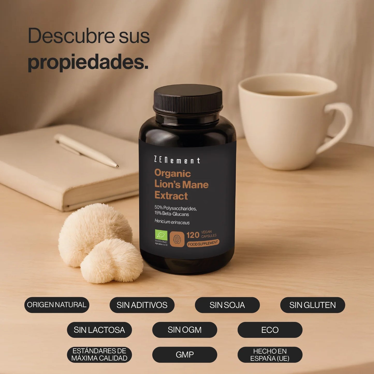 Extracto de Melena de León Ecológico 50% Polisacáridos, 15% Beta-Glucanos - 120 Cápsulas