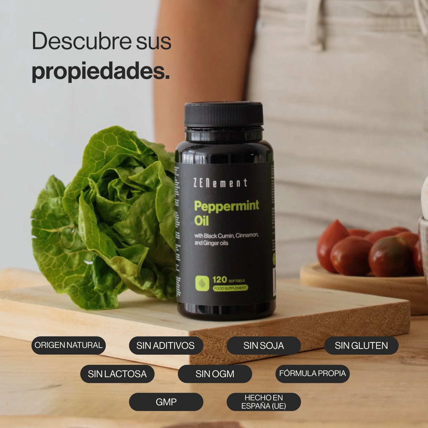 Aceite de Menta Piperita con Aceites de Comino Negro, Canela y Jengibre - 120 Cápsulas blandas