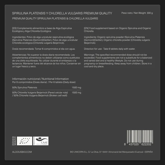 Espirulina y chlorella Eco 1500mg - 600 comp