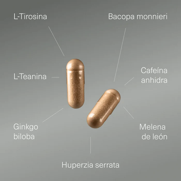 Nootrópico natural con ginkgo biloba, bacopa, tirosina y teanina - 80 caps