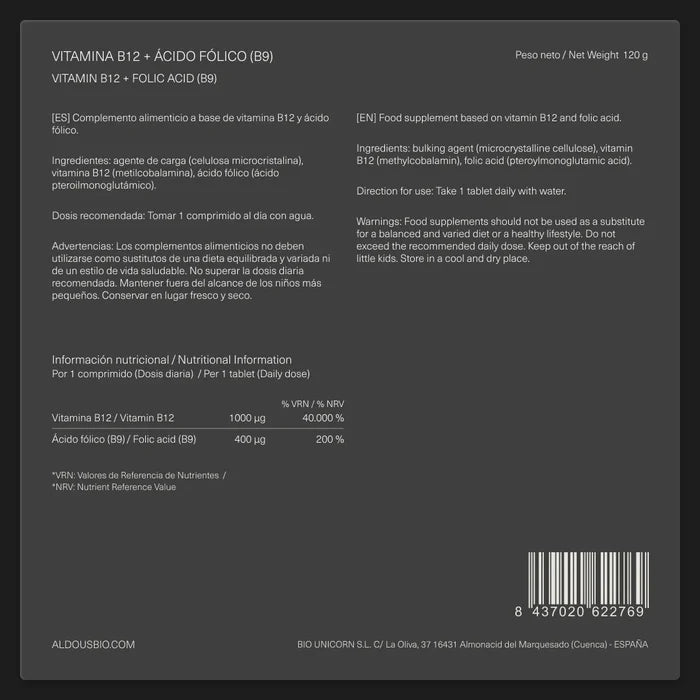 Vitamina B12 con Ácido Fólico - 400 comp
